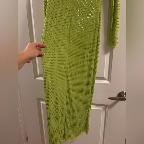 self portrait green rhinestone mesh midi dress Silver Rhinestone Mesh Midi Dress – self-portrait-US main image 1